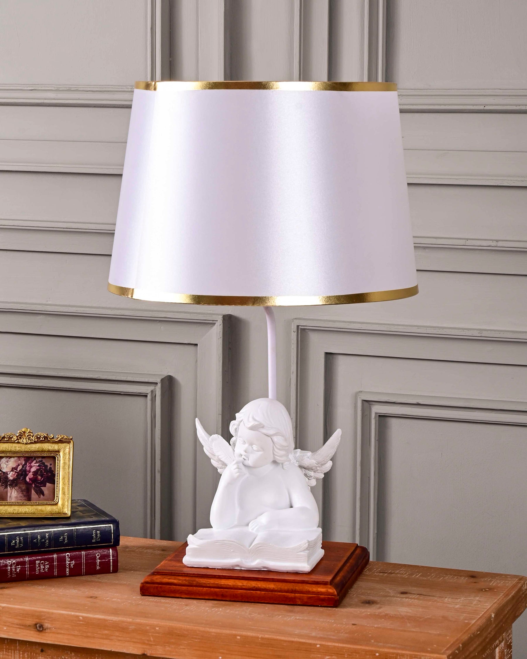 Book Reading Angel Cherub Table Lamp