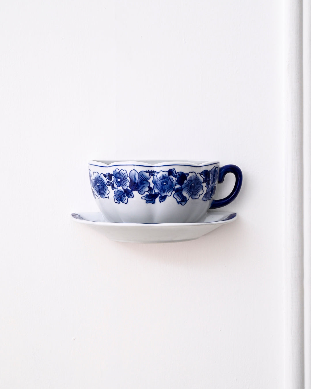 Blue Floral Teacup Wall Vase