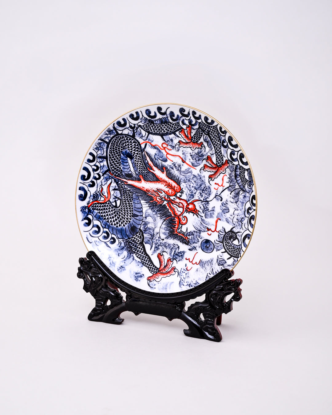 Imperial Blue Dragon Decorative Plate - 26 cm