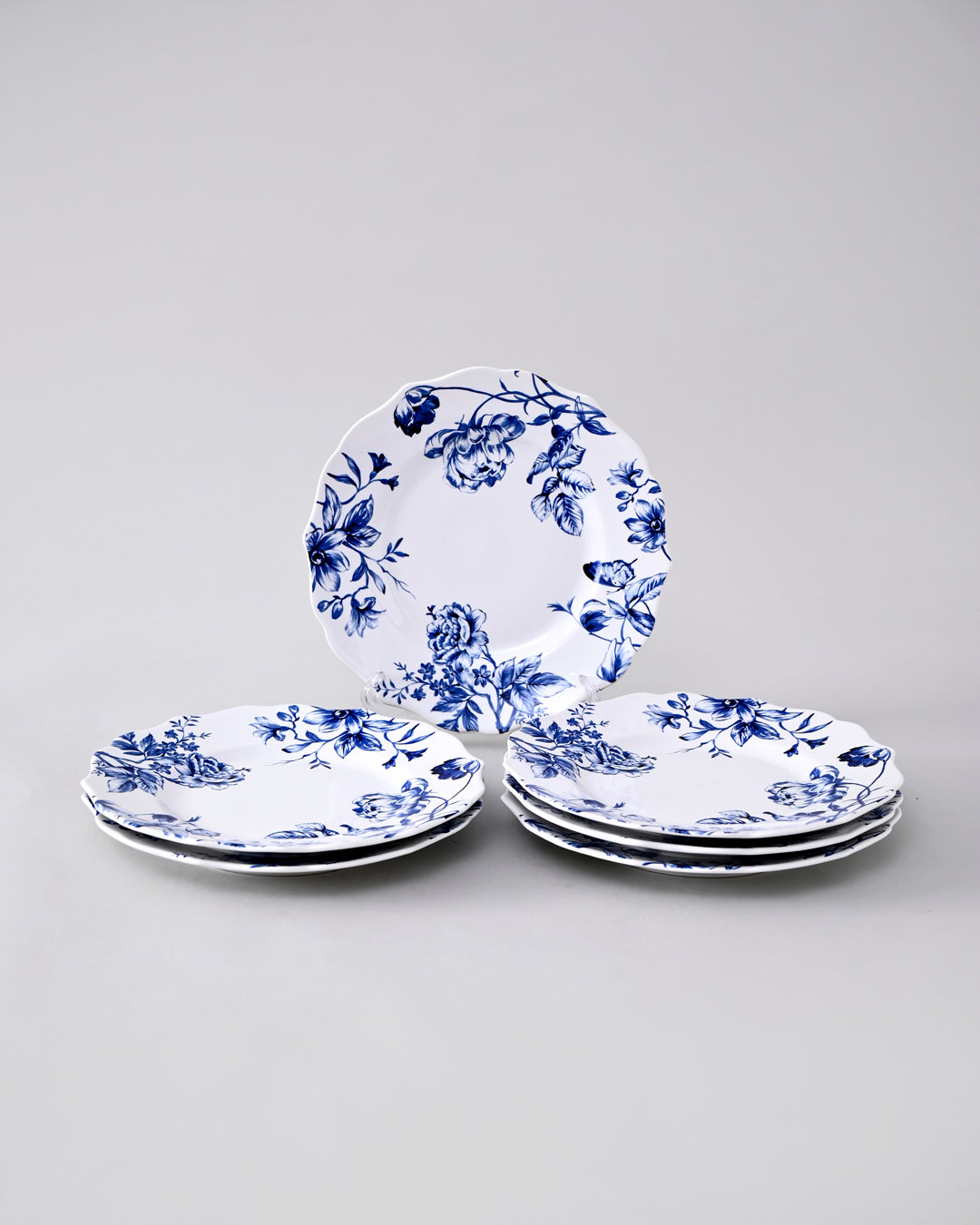 Blue & White Floral Elegance Quater Plate - Set Of 6