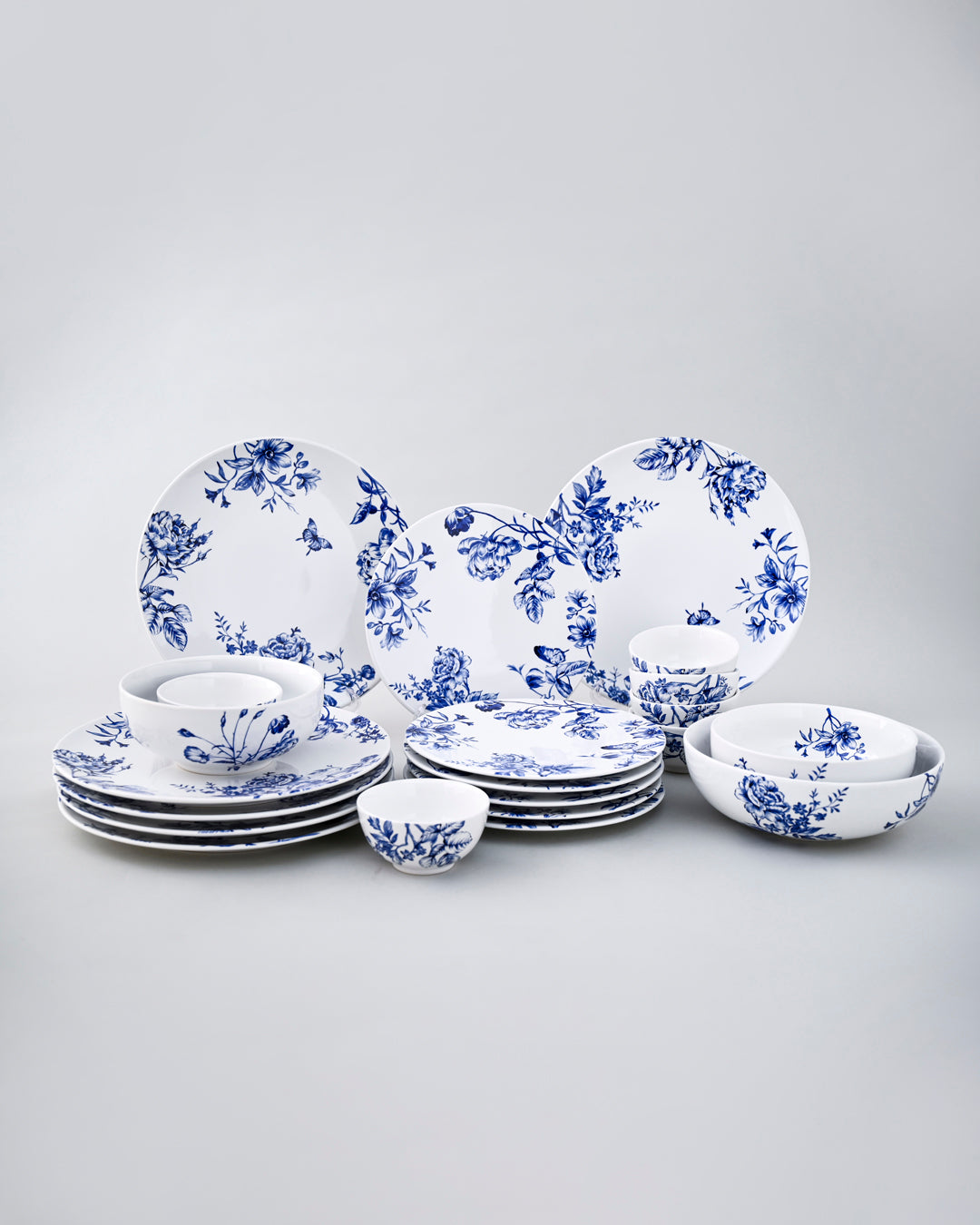 Azure Bloom Ceramic Dinner Set - 21 Piece