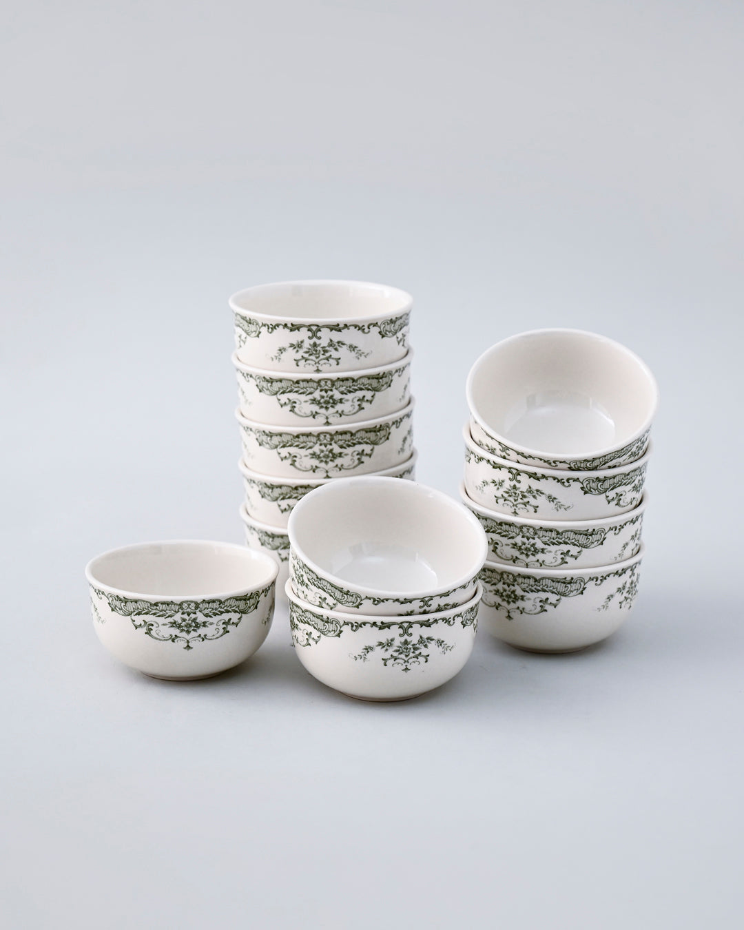 Vintage Floral Green & White Dinner Set - 28 Piece