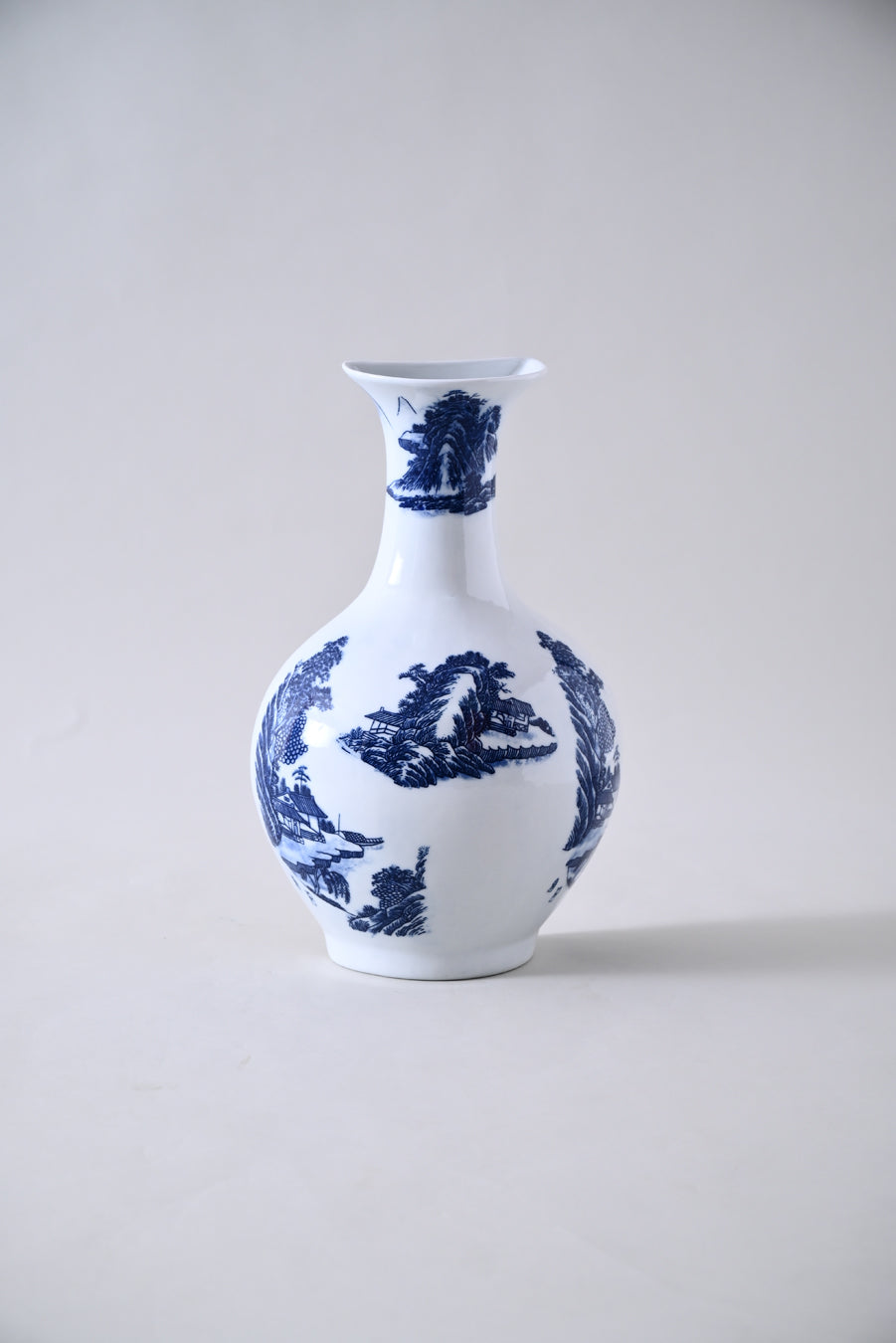 Traditional Landscape Blue and White Wall Vase