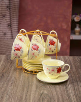 Vintage Floral Embossed - 13 Piece Tea Set with Stand