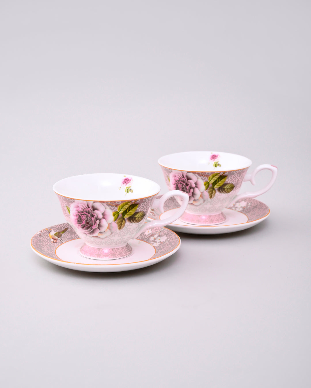 Peony Petals Tea Cup & Saucer Pink - Set Of 4