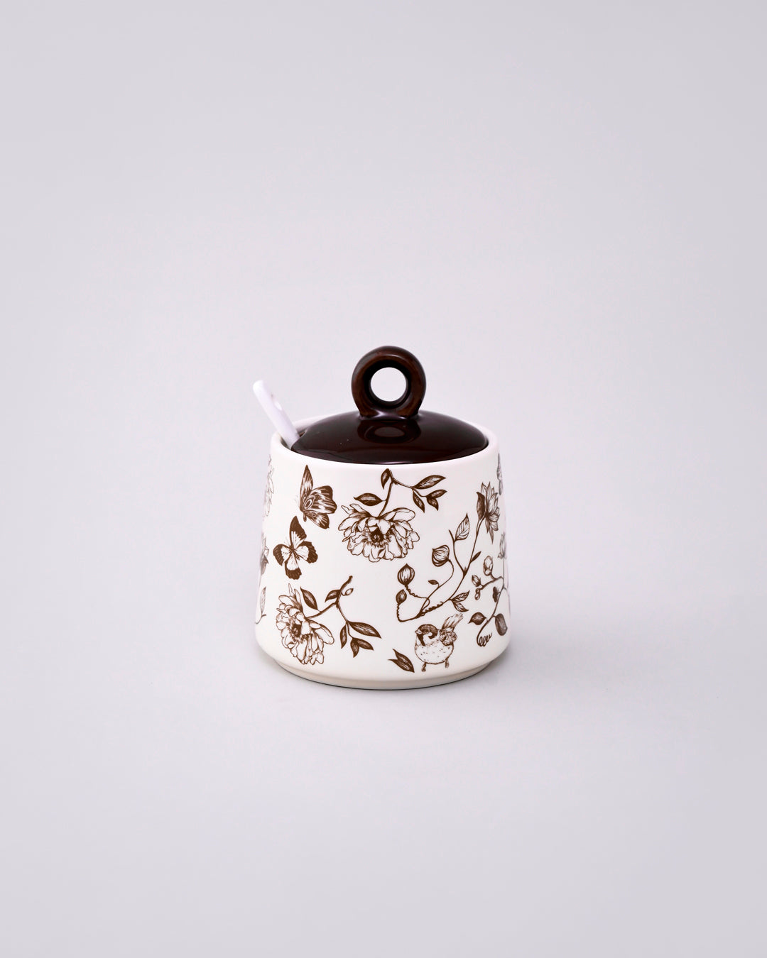 Floral Ceramic Condiment Jar Set - Brown