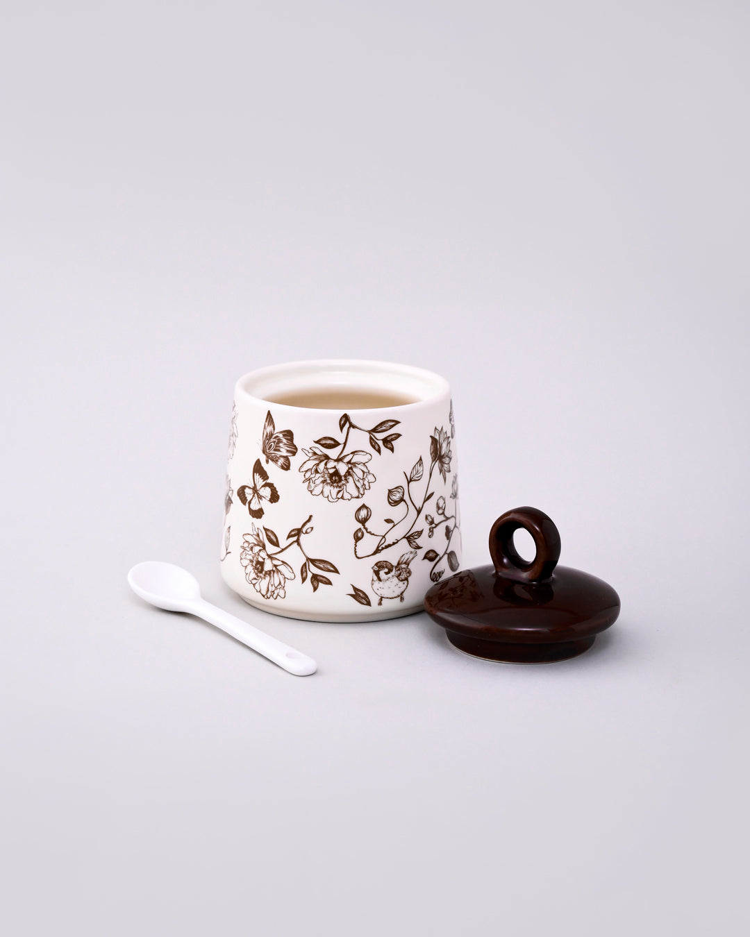 Floral Ceramic Condiment Jar Set - Brown
