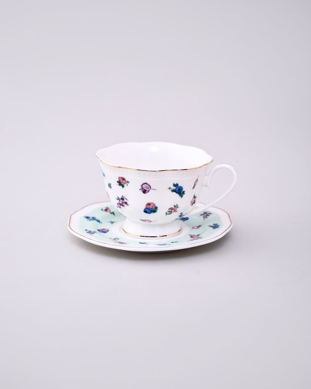Vintage Rose Charm Tea Cup With Saucer - Set Of 6
