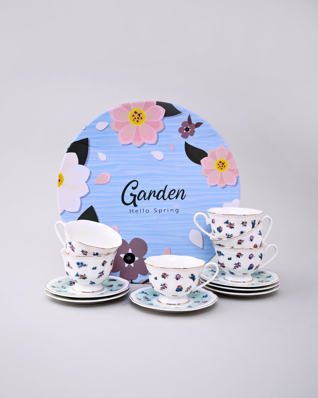 Vintage Rose Charm Tea Cup With Saucer - Set Of 6