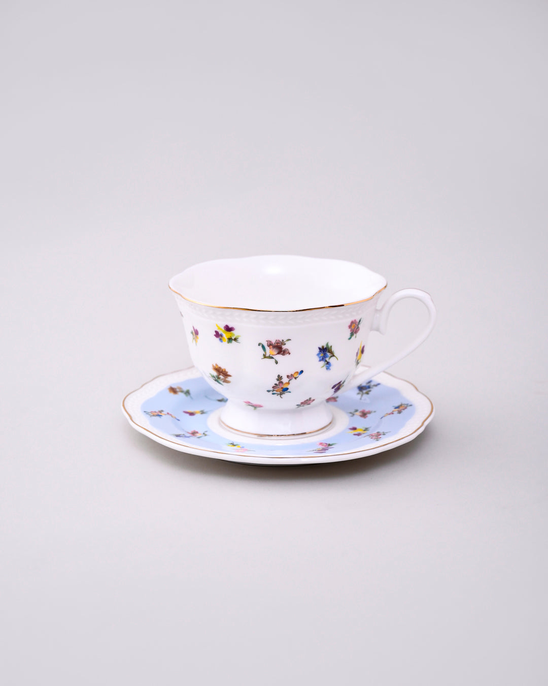 Royal Flora Golden Rim Tea Cup With Saucer - Set Of 6