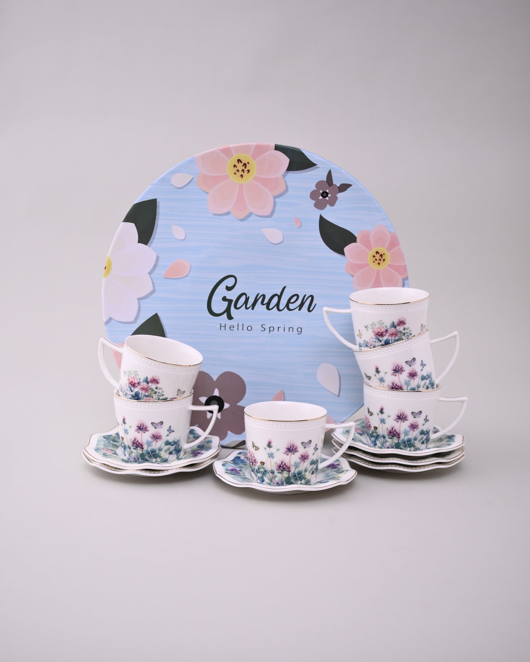Blossom Meadow Tea Cup With Saucer - Set Of 6