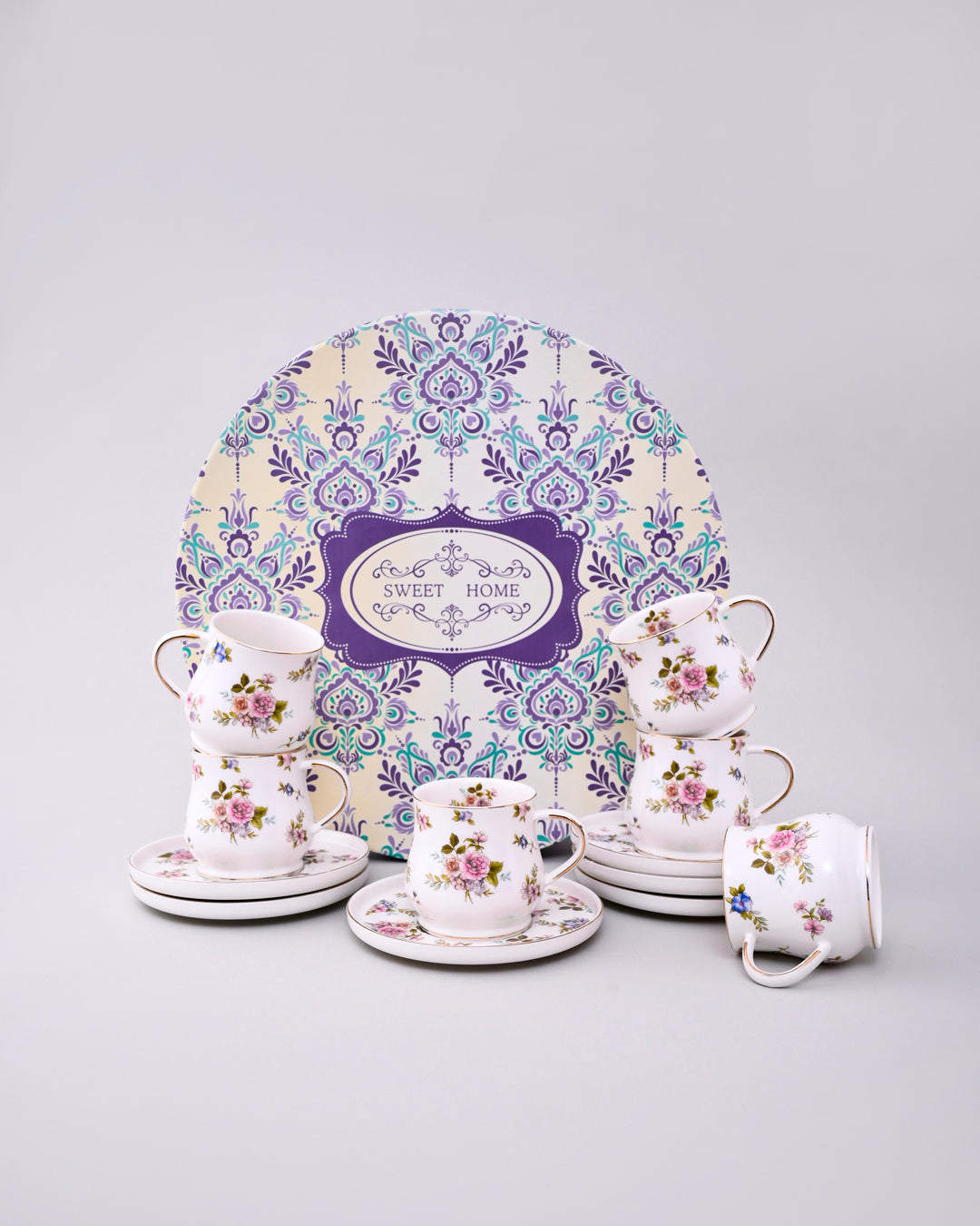 Wildflower Symphony Tea Cup With Saucer - Set Of 6