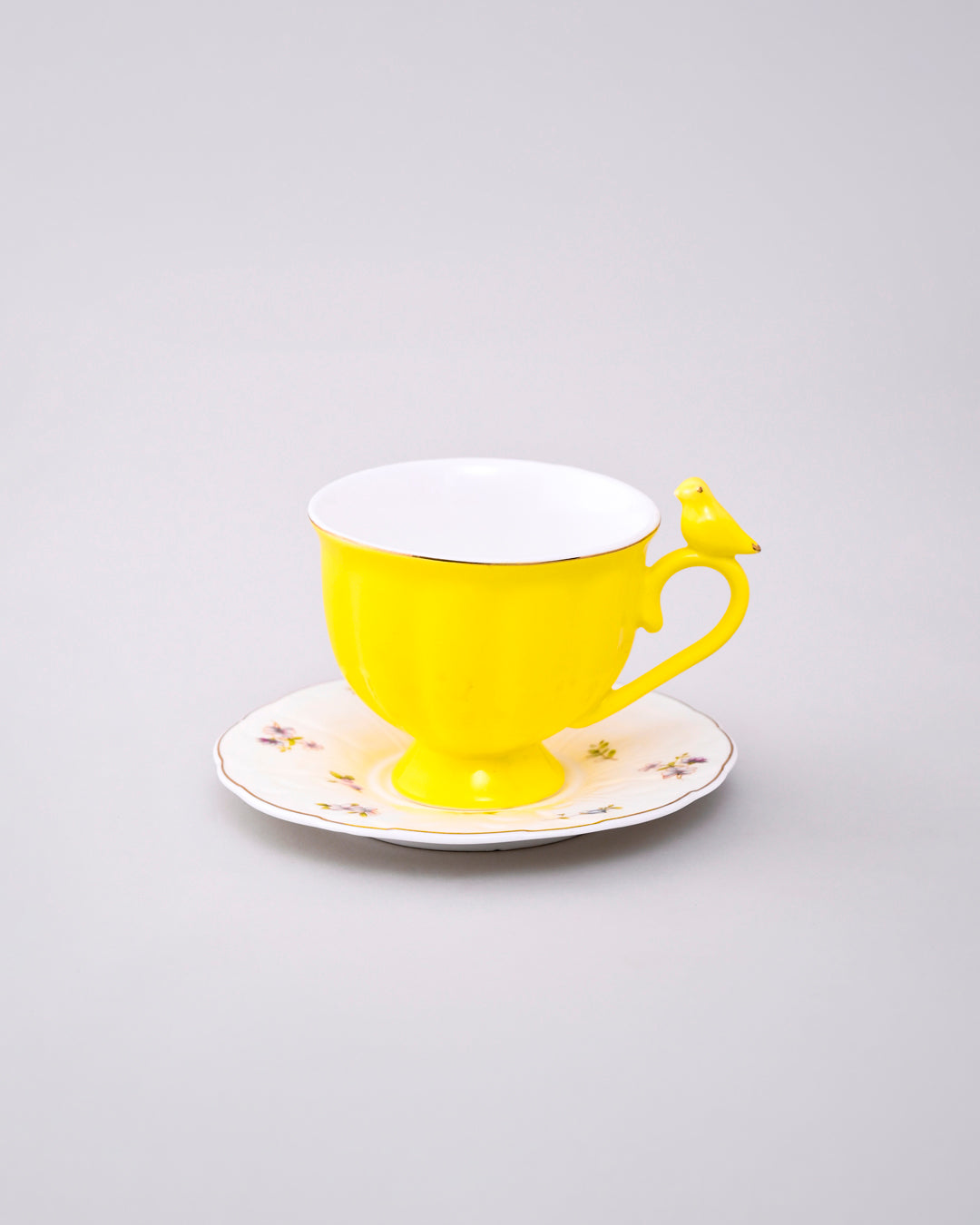 Colorful Sparrow Charm Tea Cup With Saucer - Set Of 6