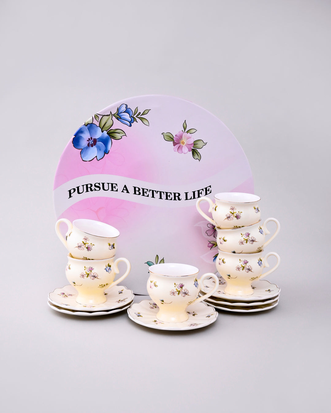 Whispering Meadow Tea Cup With Saucer - Set Of 6