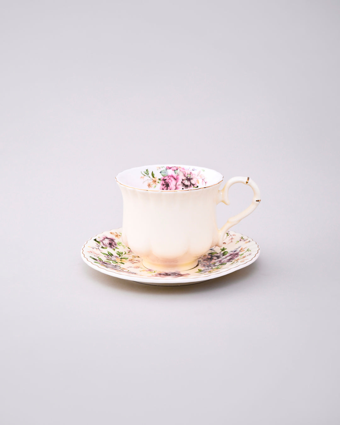 Royal Rose Garden Tea Cup With Saucer - Set Of 6