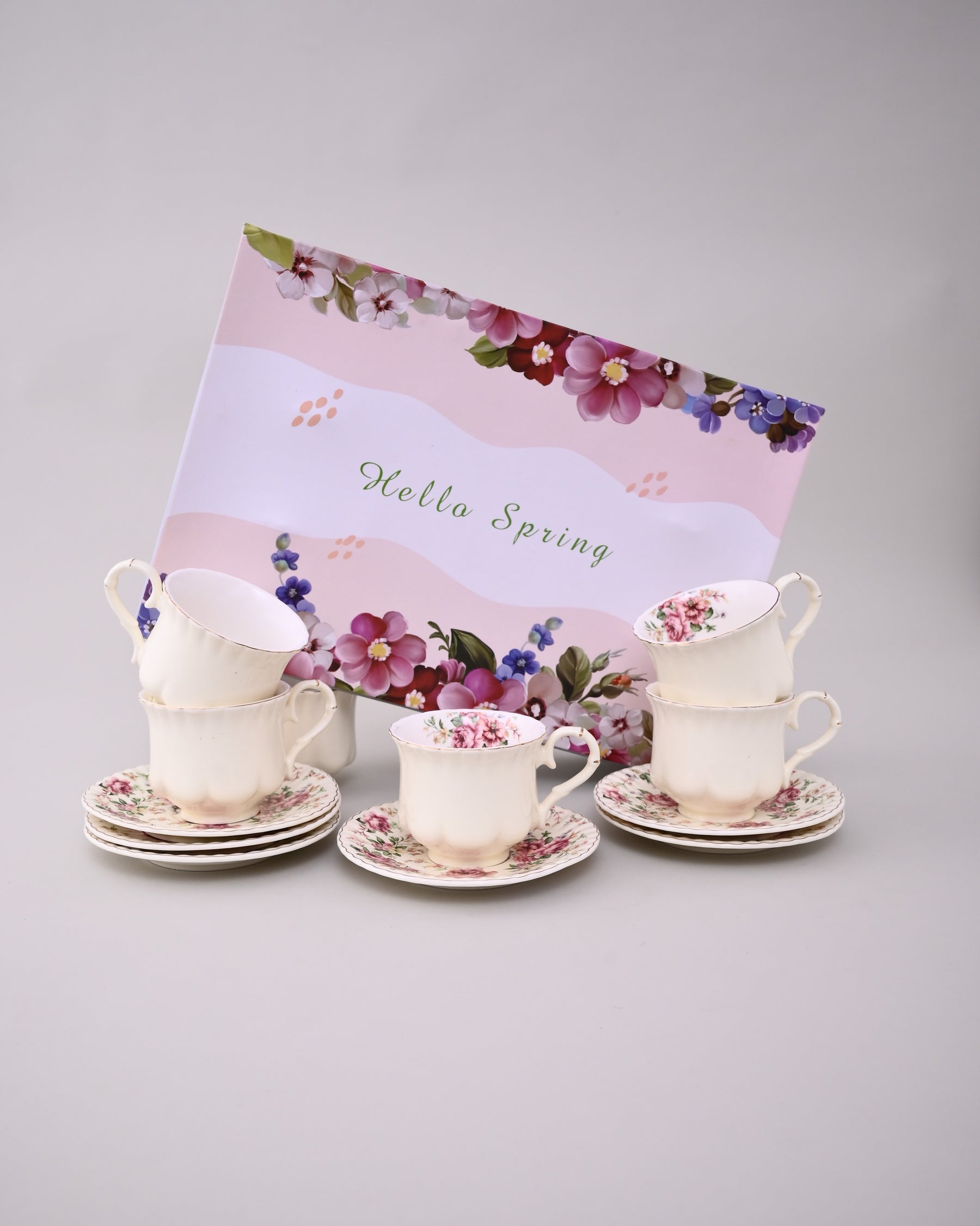 Royal Rose Garden Tea Cup With Saucer - Set Of 6