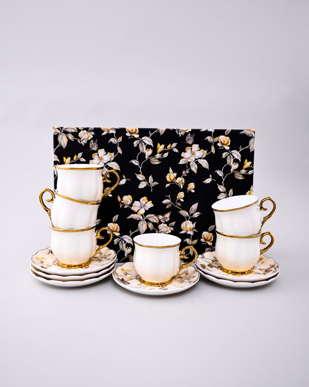 Golden Aura Tea Cup With Saucer - Set Of 6