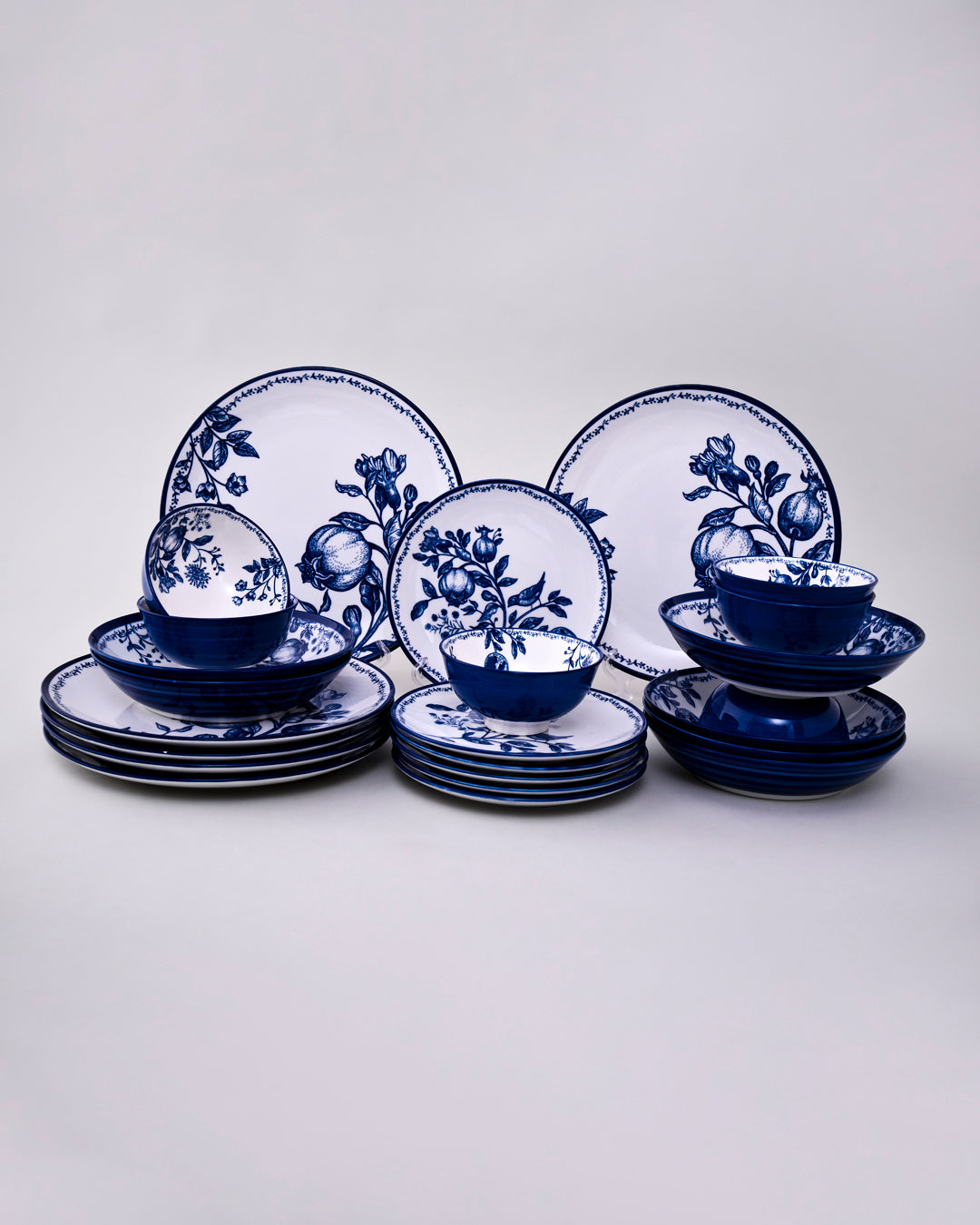 Timeless Pomegranate Charm Dinner Set Blue - Set of 16