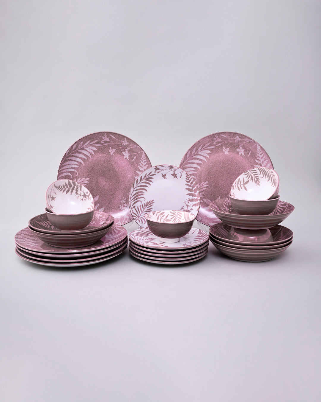 Pink Fern Serenity Dinner Set - Set of 16