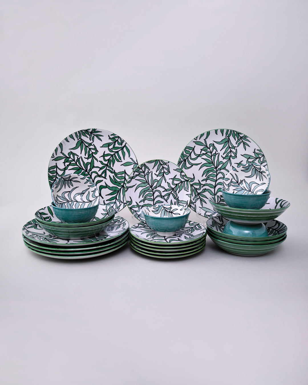 Verdant Leaf Harmony Dinner Set - Set of 16