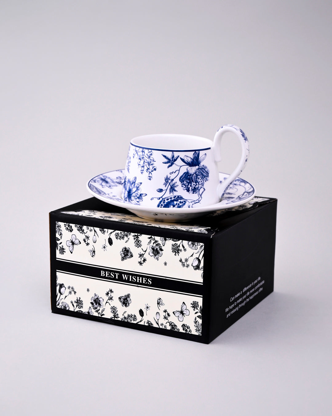 Classic Indigo Blossom Tea Cup With Saucer - Set Of 2