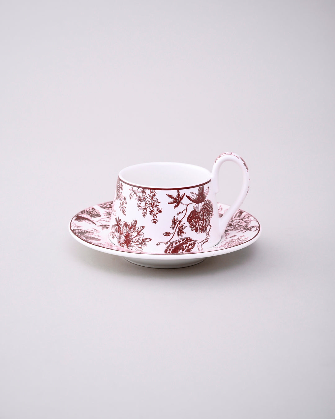 Crimson Flora Tea Cup With Saucer - Set Of 2