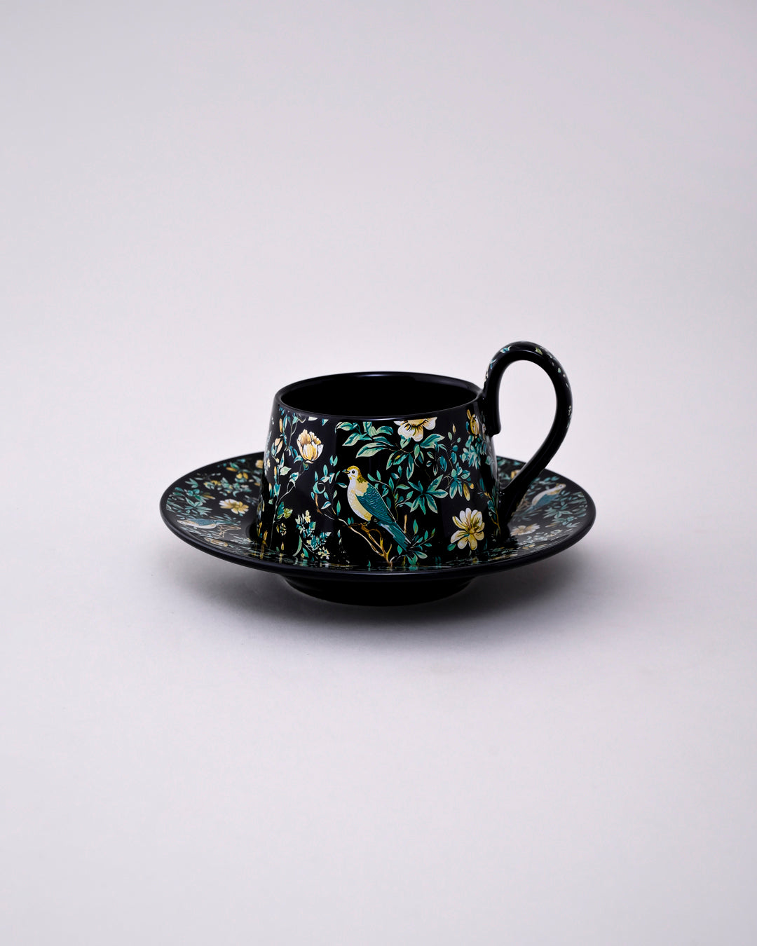 Floral Serenade Ceramic Tea Cup With Saucer - Set Of 2