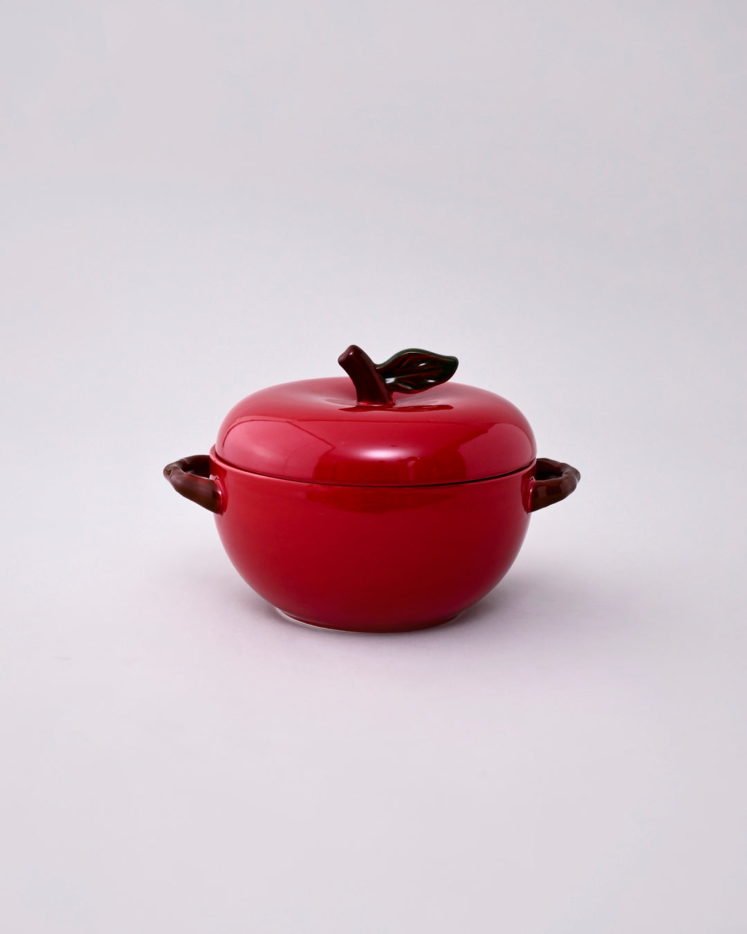 Tomato Shaped Ceramic Stew Bowl with Lid - Red