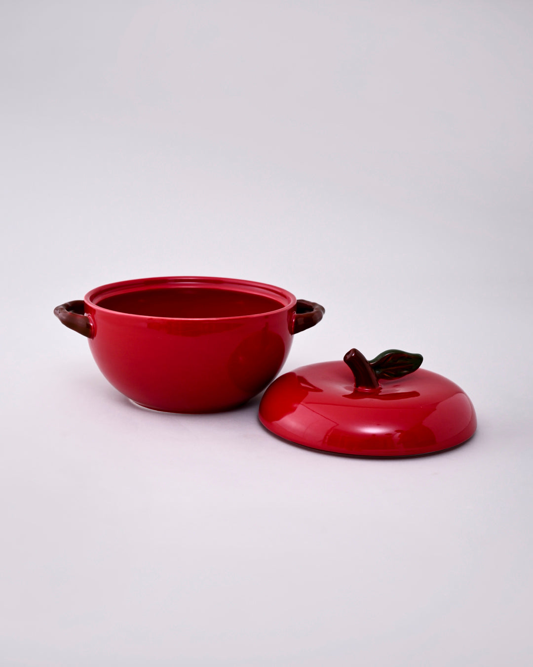 Tomato Shaped Ceramic Stew Bowl with Lid - Red