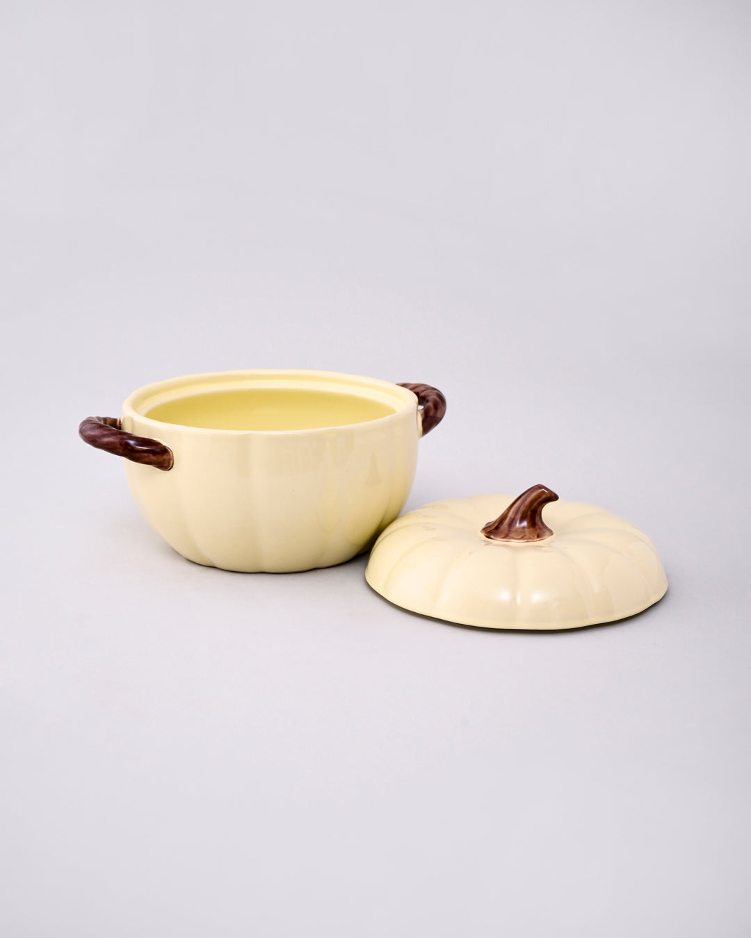 Pumpkin Shaped Ceramic Stew Bowl with Lid - Cream