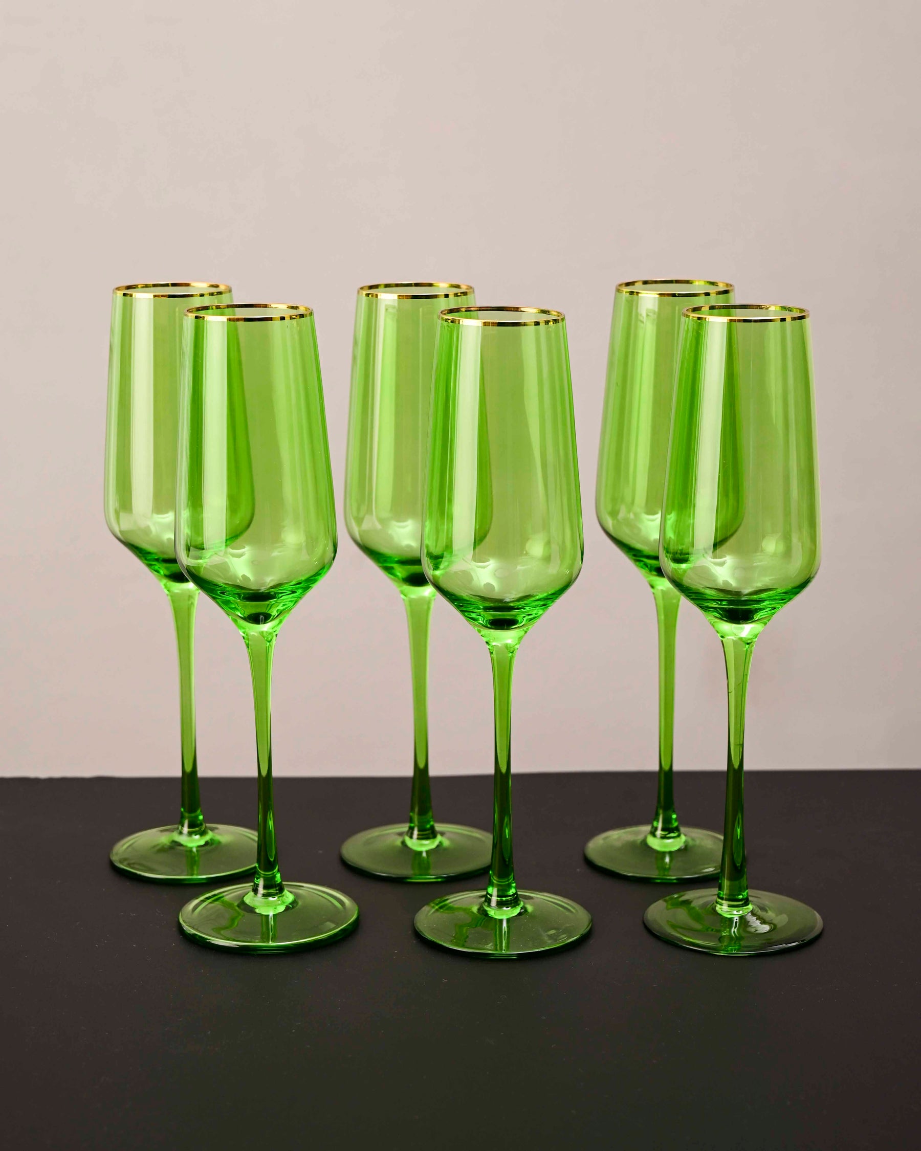 Green Stem Champagne Flutes - Set of 6
