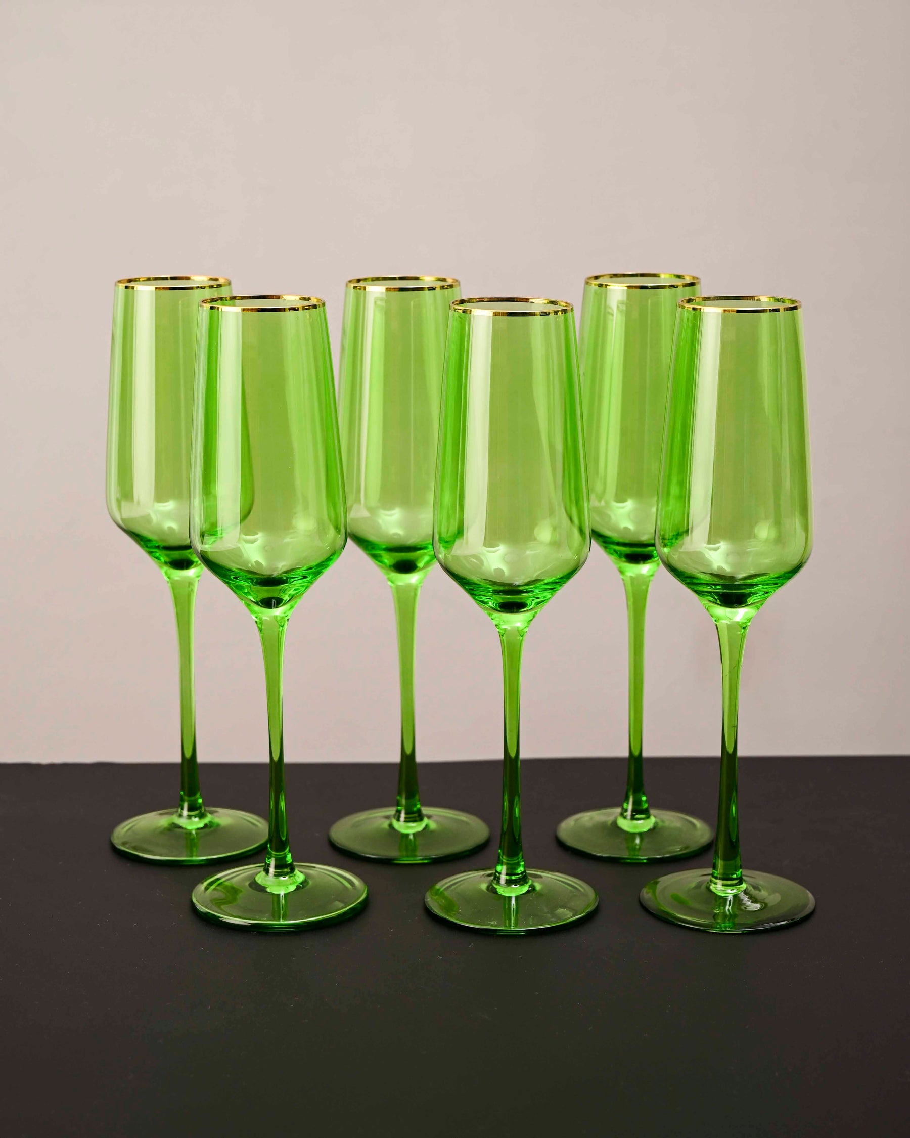 Green Stem Champagne Flutes - Set of 6