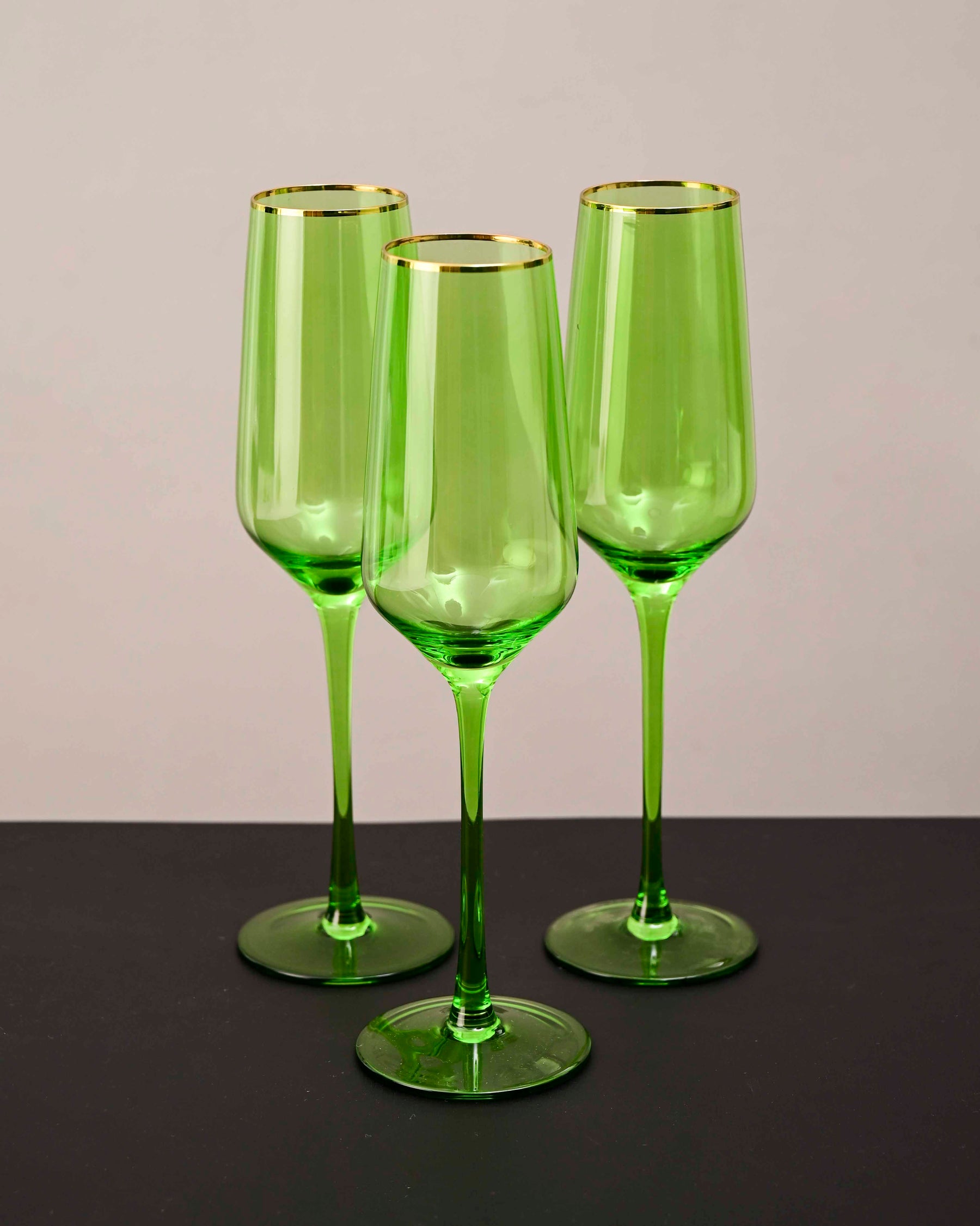 Green Stem Champagne Flutes - Set of 6