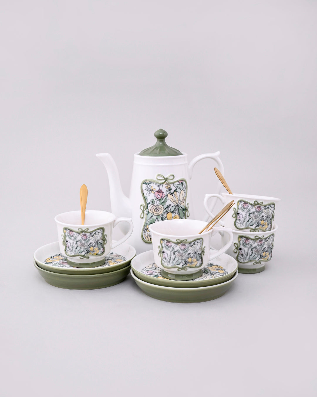 Green Blossom Garden Tea set - Set Of 5