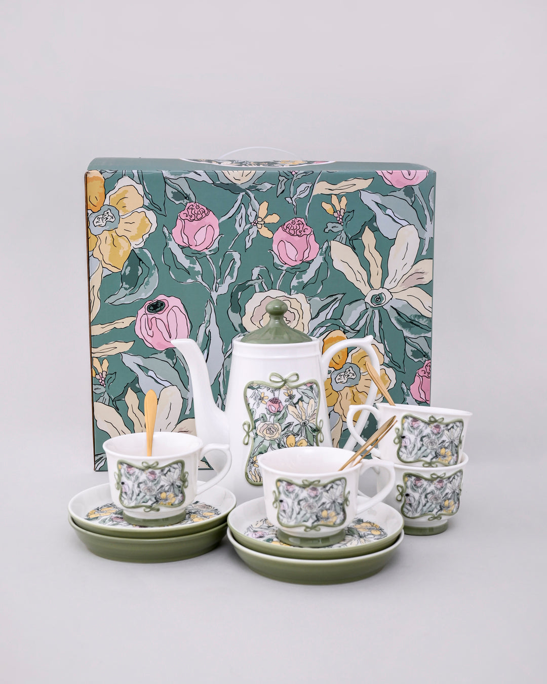 Green Blossom Garden Tea set - Set Of 5