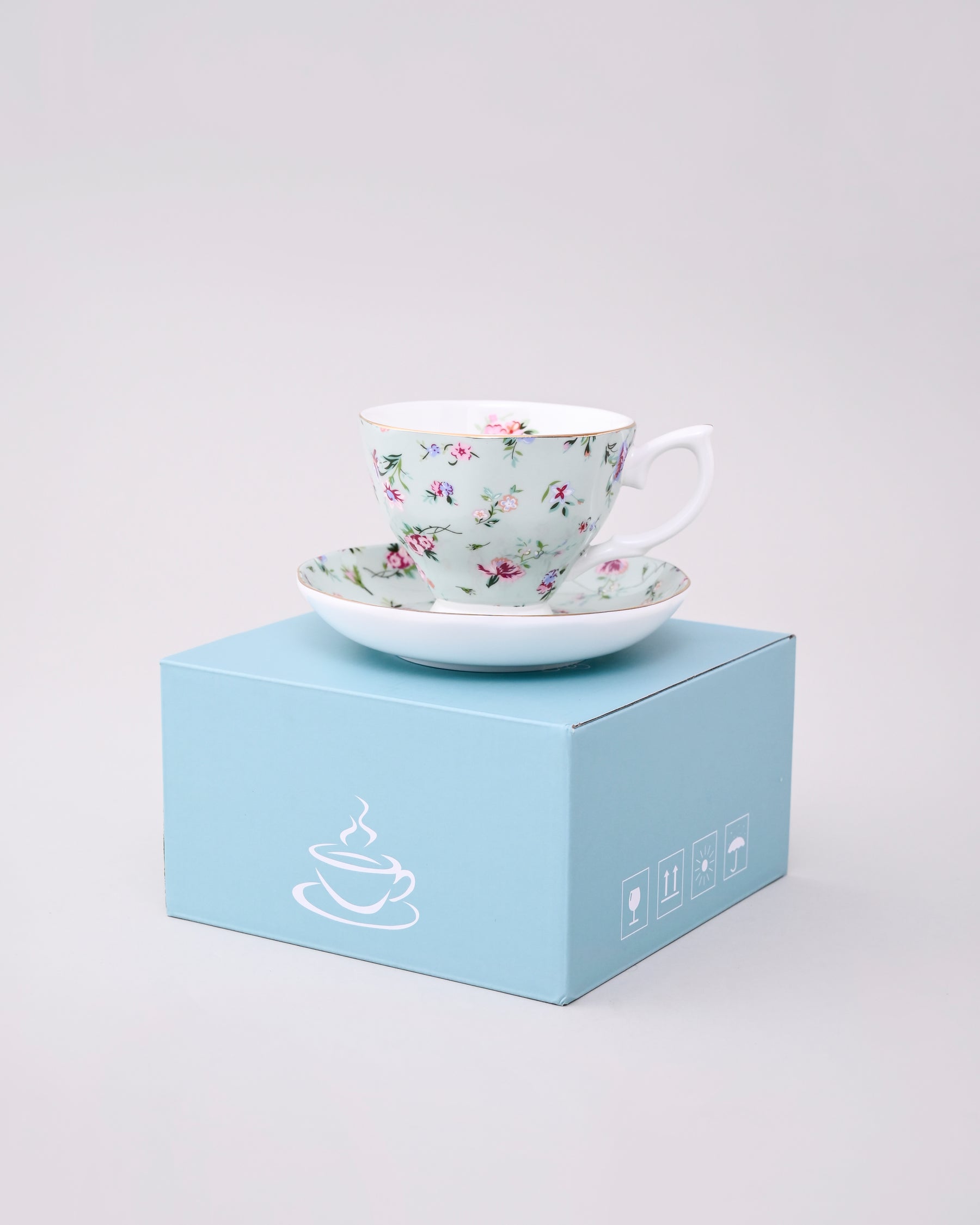 Blush Blossom Tea Cup & Saucer - Green