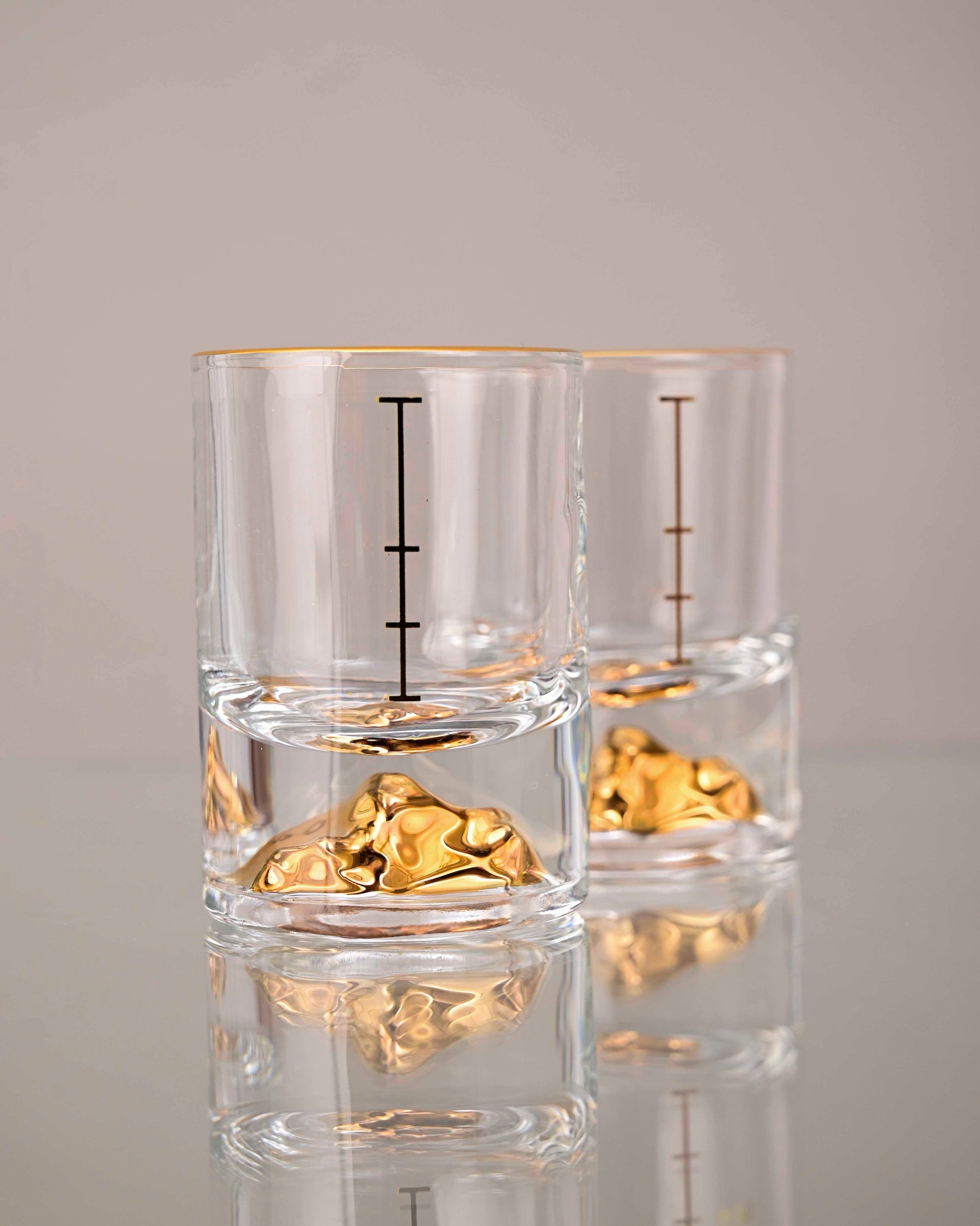 Mountain Gold Foil Crystal Shot Glasses - Set of 2
