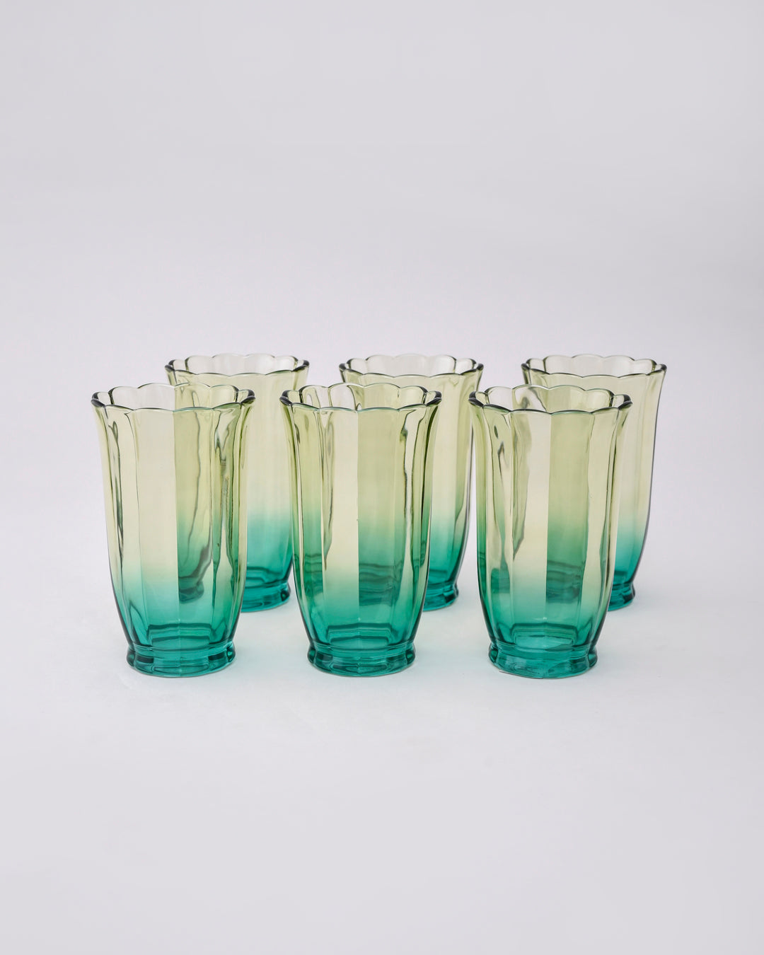 Green Ombré Tulip Tall Glass - Set of 6