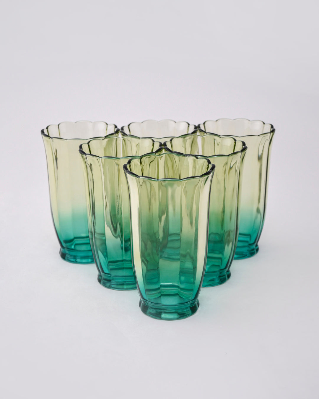 Green Ombré Tulip Tall Glass - Set of 6