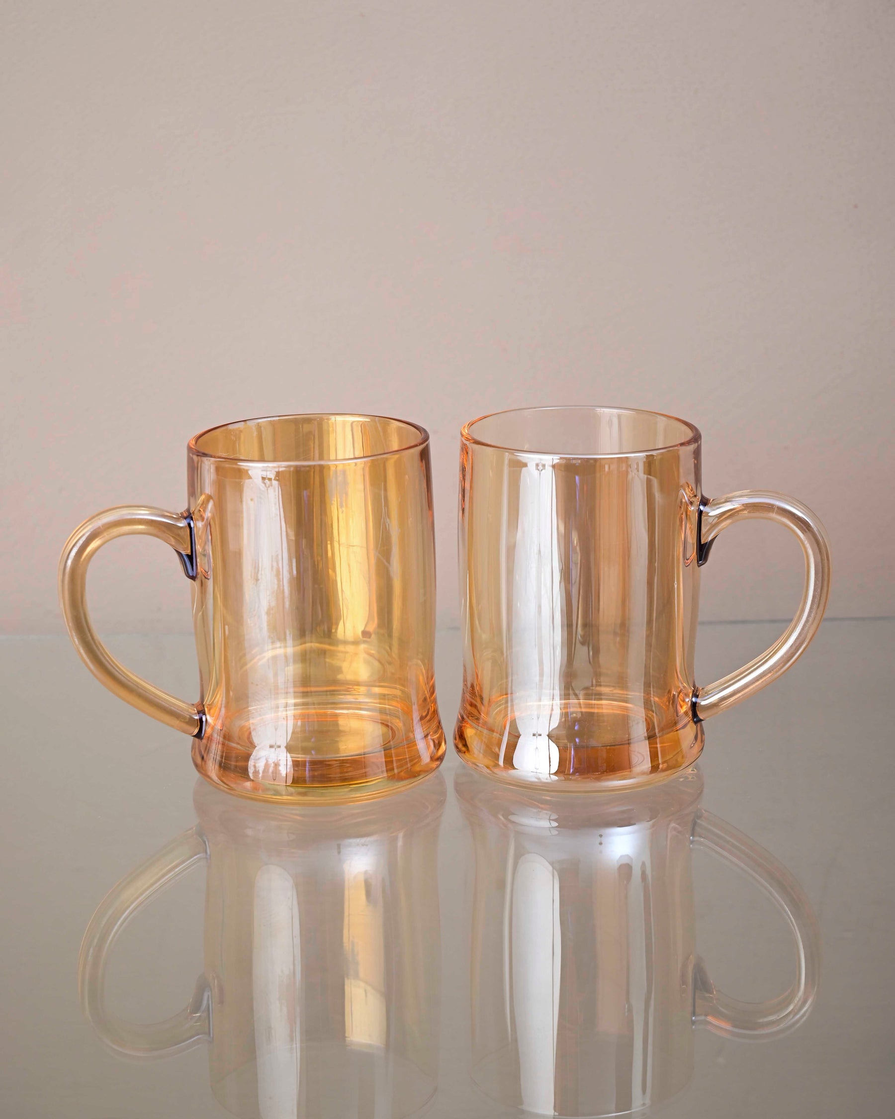 Faceted Radiance Amber Glass Mug - Set of 2