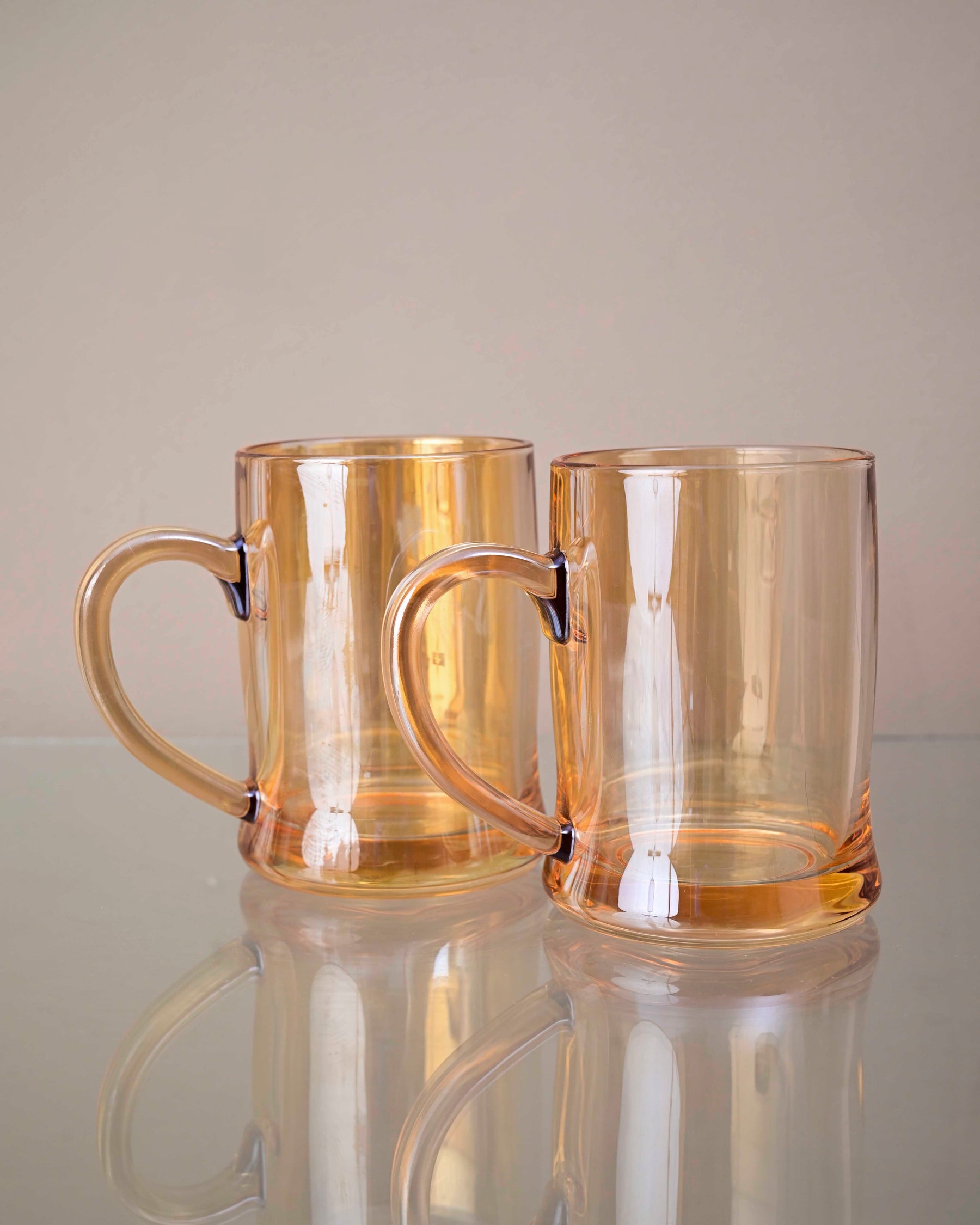 Faceted Radiance Amber Glass Mug - Set of 2