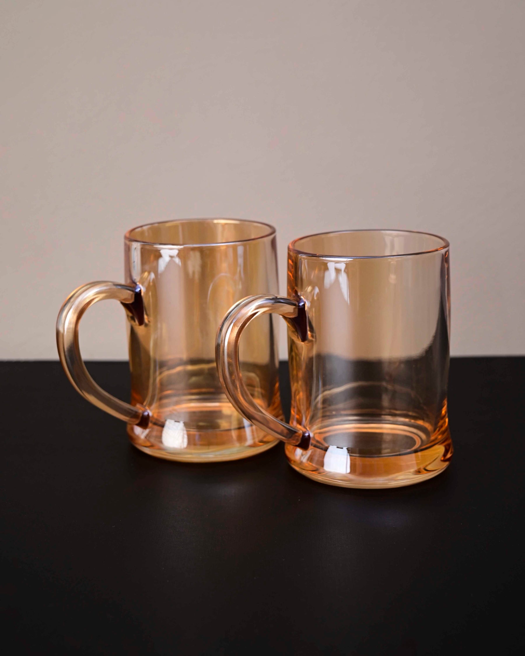 Faceted Radiance Amber Glass Mug - Set of 2