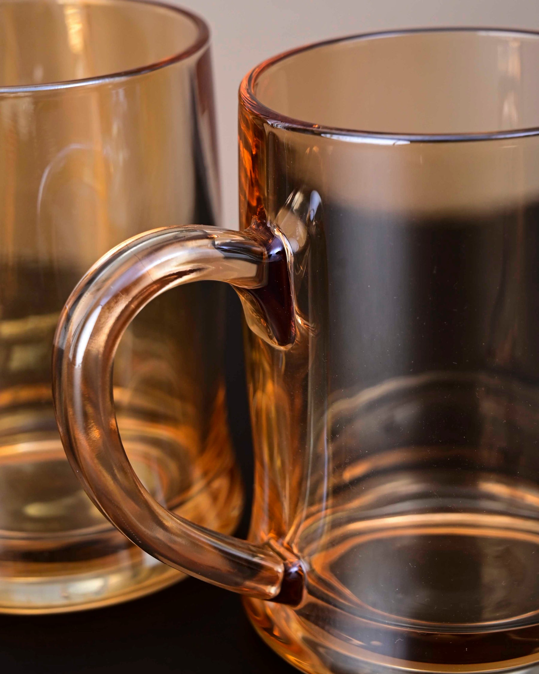 Faceted Radiance Amber Glass Mug - Set of 2