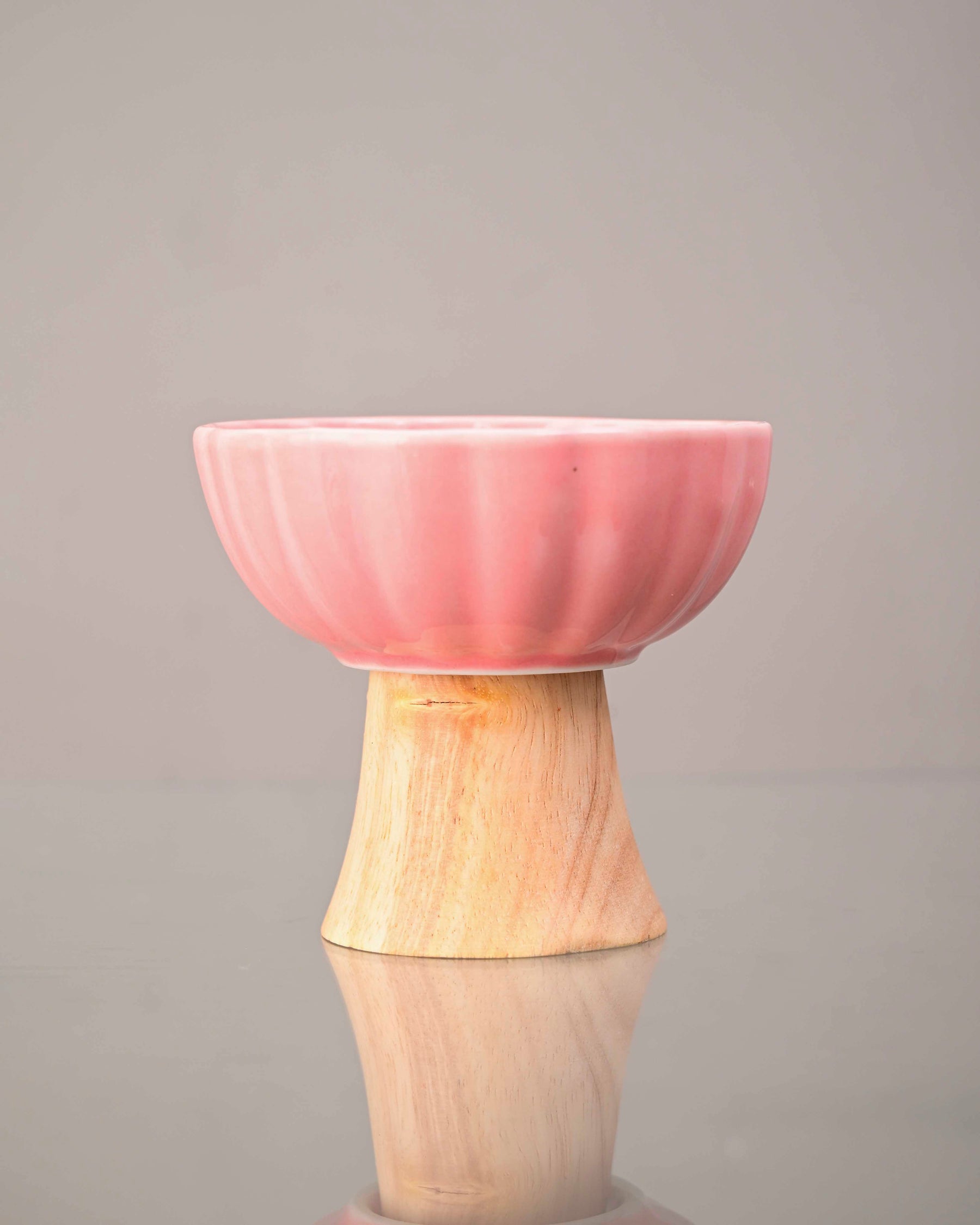 Ceramic + Wood Dessert Bowl - Pink