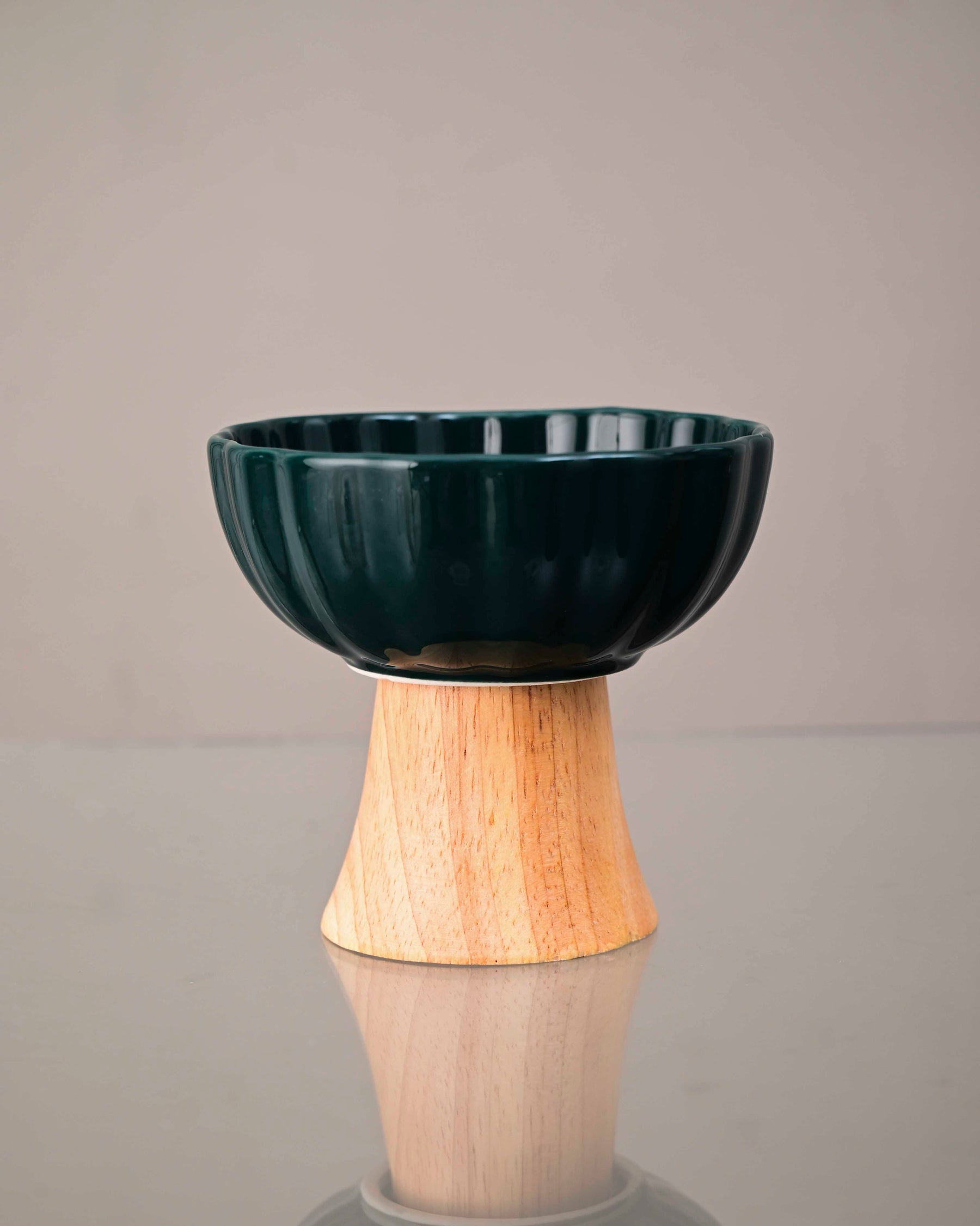 Ceramic + Wood Dessert Bowl - Green