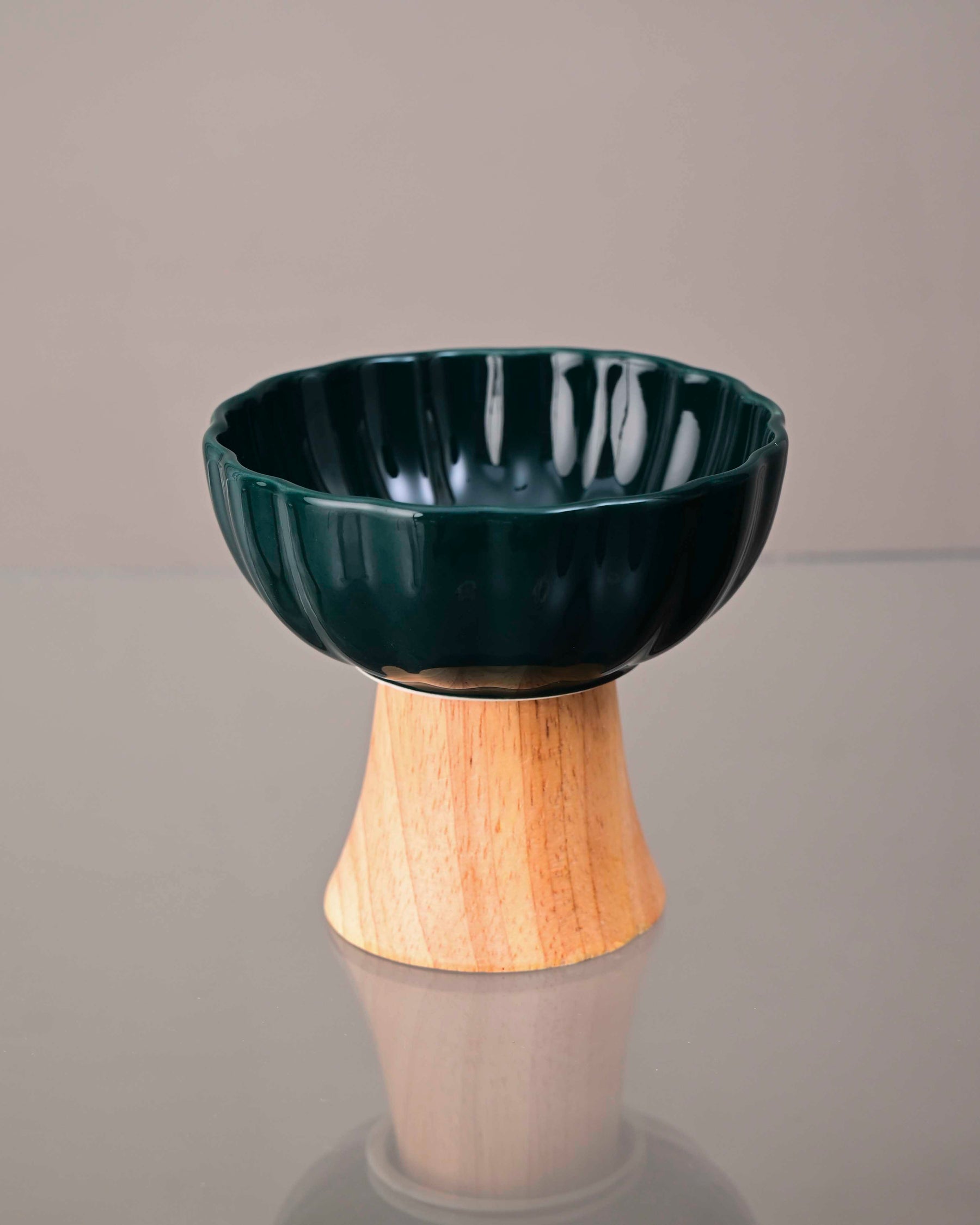 Ceramic + Wood Dessert Bowl - Green