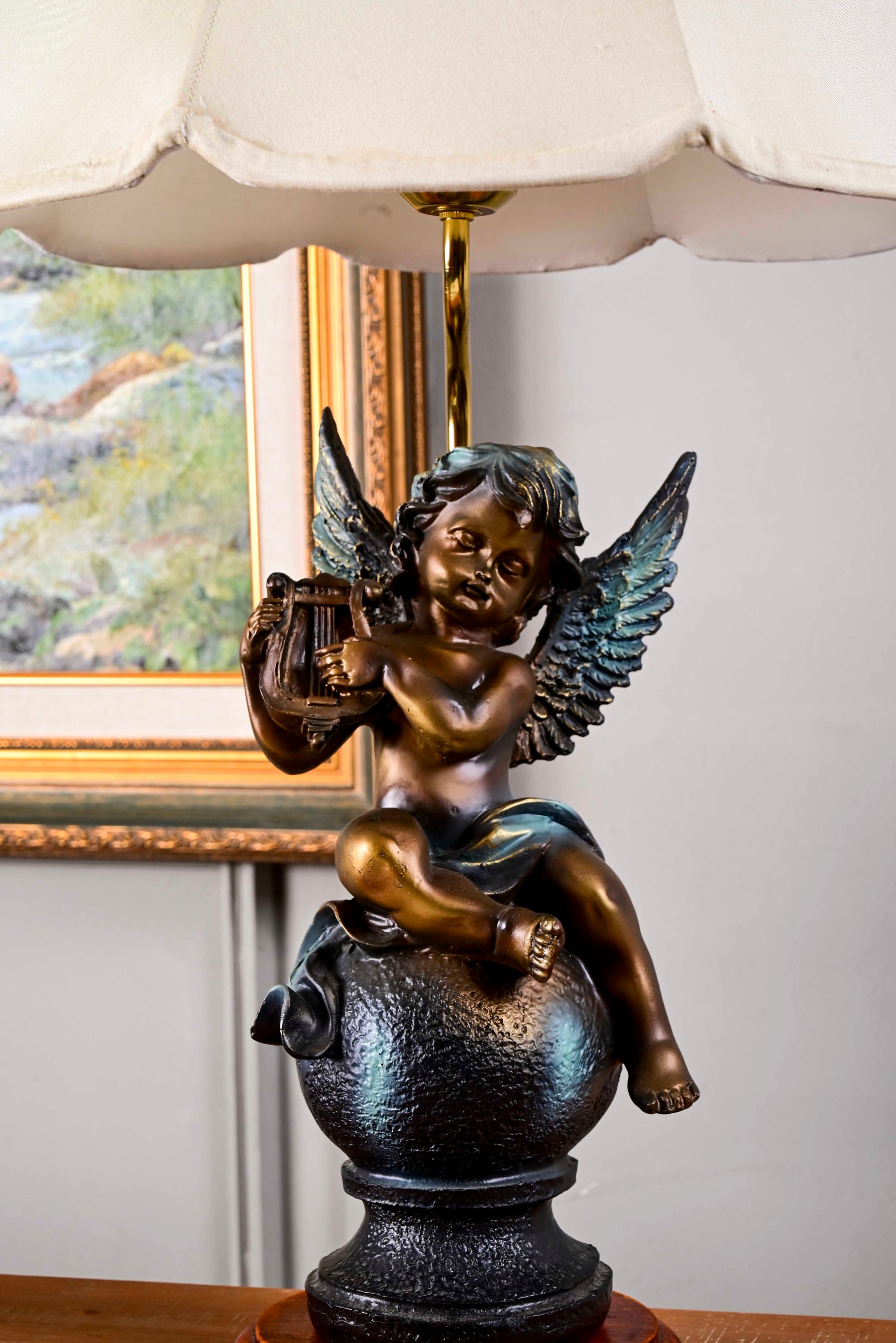 Cherub Playing Harp Table Lamp