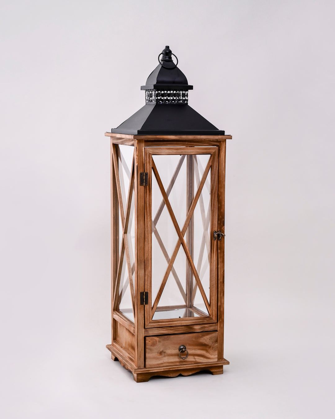 Rustic Charm Candle Lantern With Drawer