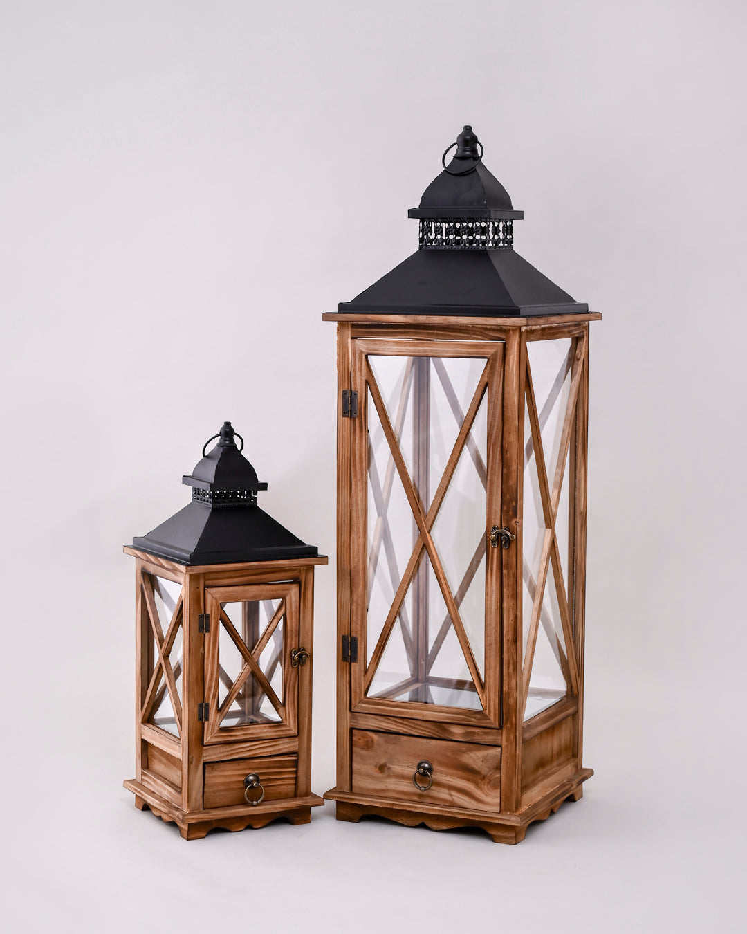Rustic Charm Candle Lantern With Drawer