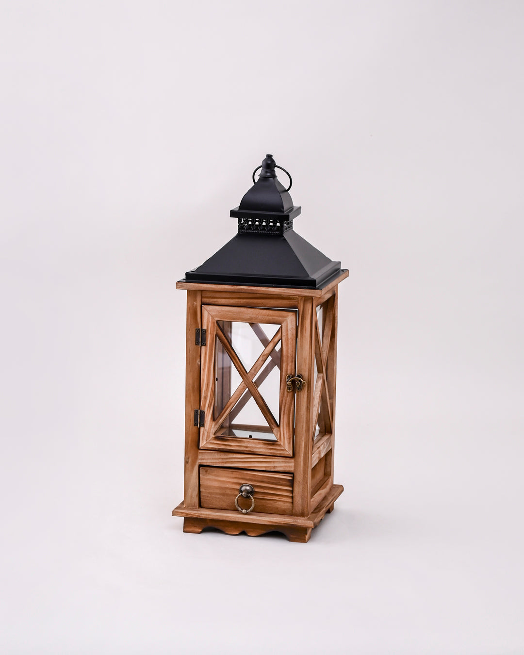 Rustic Charm Candle Lantern With Drawer